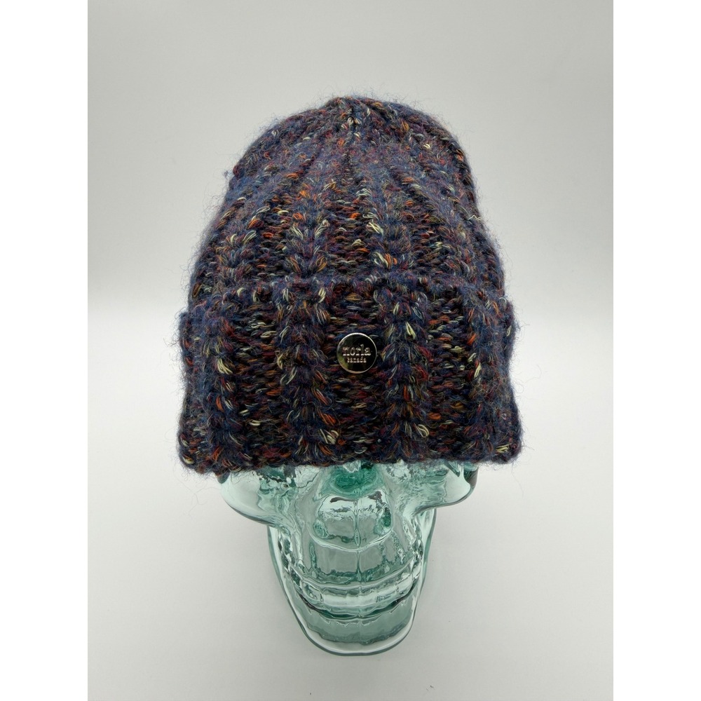 Norla Canada Wool Blend Chunky Knit Beanie Hat Space Dye Marled Blue Multi